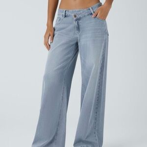 Halara Flex Asymmetrical Low Rise Zipper Pockets Baggy Wide Leg Washed Casual